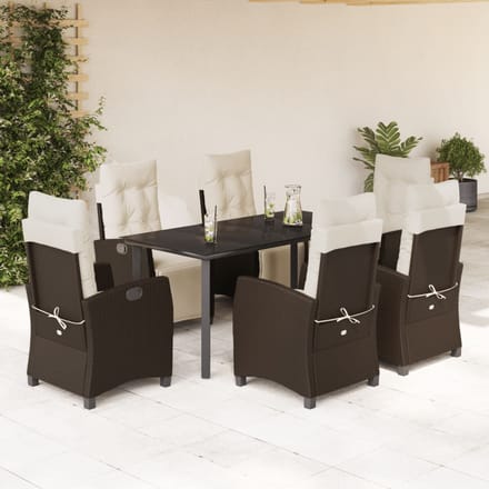 vidaXL - 7-delige - Tuinset - met - kussens - poly - rattan - bruin