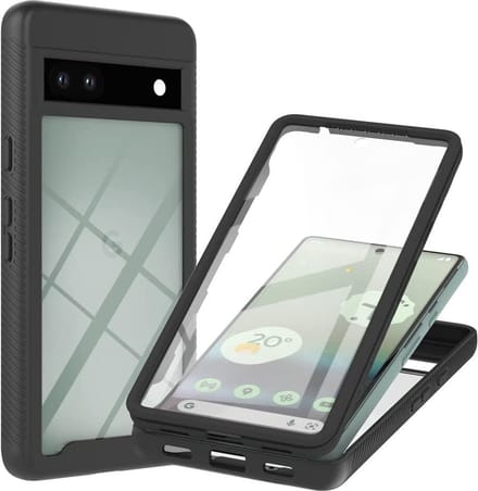 Hoesje met Ingebouwde Screenprotector voor de Google Pixel 7a | Full Protect valbescherming | Doorzichtig / Zwart