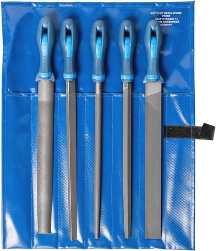 Werkplaatsvijlset met 5 vijlen in pvc-roltas voor universeel gebruik