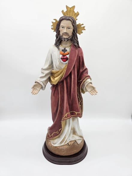 Jezus Christus met Kruis Wonderdadig - beeld 41,5 cm hoog op console - materiaal polystone - religieus beeld