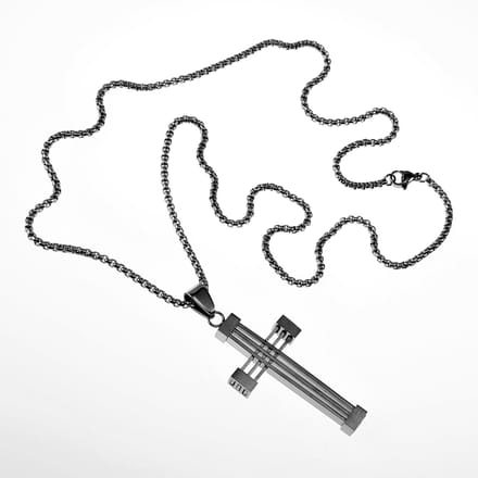 60cm X 2,5mm Jacseron Ketting + Kruishanger Heren - Stalen Zilverkleur