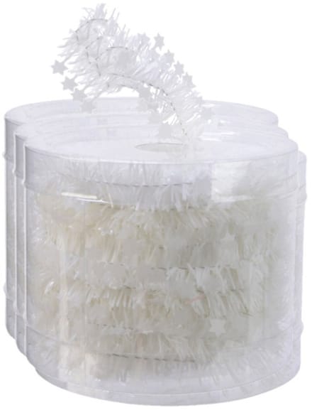Decoris kerstslinger- 3x st -guirlande - met sterren - wit - lametta - 700 cm