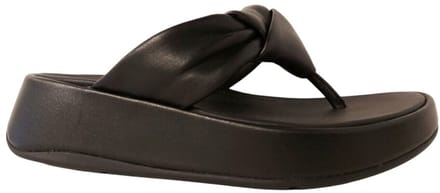 Fitflop Slipper F-Mode Knot Soft-Leather Flatform Toe-Post Zwart