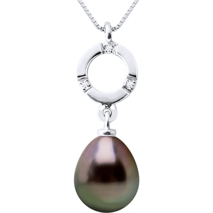 Diamond Pendant 0.010 Cts gekweekte parel TAHITI Peer 8-9mm White Gold