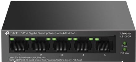 TP-Link LiteWave LS105GP netwerk-switch Unmanaged Gigabit Ethernet (10/100/1000) Power over Ethernet (PoE) Zwart