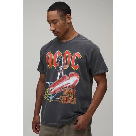 Oversized Gewassen Acdc Licentie Print T-shirt | Washed Charcoal | Size Medium