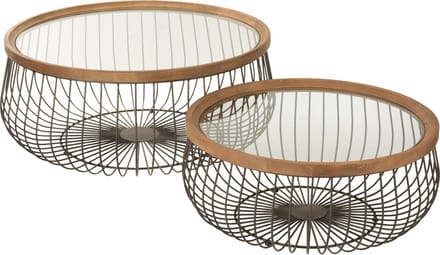 J-Line salontafel Rond - metaal/glas - zwart - 2 stuks