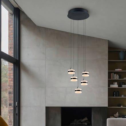 Trio Lighting LED hanglamp Dios, nikkelkleurig, Ø 45 cm, CCT, 5-lamps.