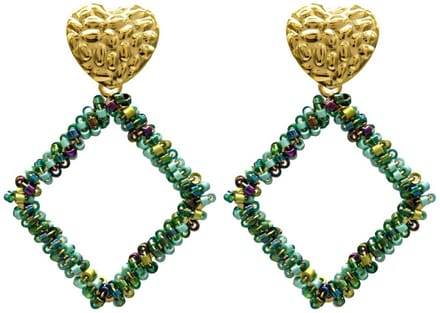 Oorbellen - Hart met Glaskralen - RVS - 5 cm - Groen – valentijn – cadeau