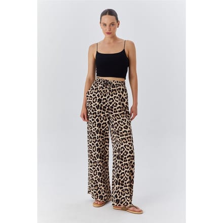 Hoge Taille Luipaardprint Wijde Pantalon