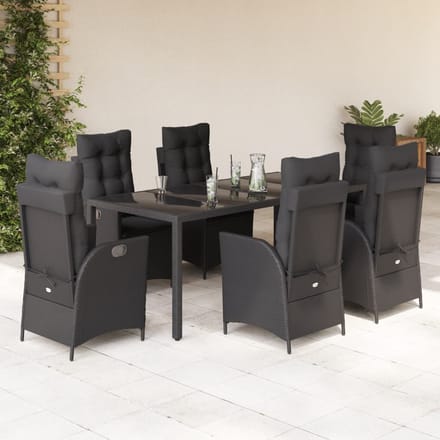 vidaXL - 7-delige - Tuinset - met - kussens - poly - rattan - zwart