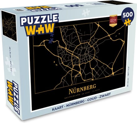 Puzzel Kaart - Nürnberg - Goud - Zwart - Legpuzzel - Puzzel 500 stukjes