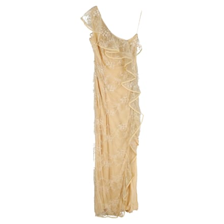 Valentino maxi-jurk met kanten ruches in geel polyester