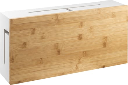 Kos Design - Witte kabelbox - Opberg stekkerdoos - Bamboe design - Kabeldoos bureau - Snoeren opbergen - Cablebox organizer - Large
