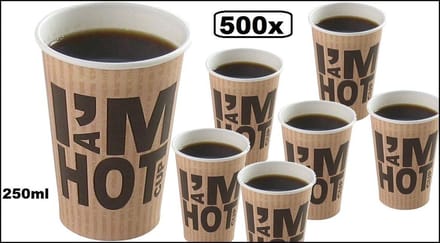 500x Koffiebeker I am Hot 250cc -  - Koffie thee chocomel soep drank water beker karton