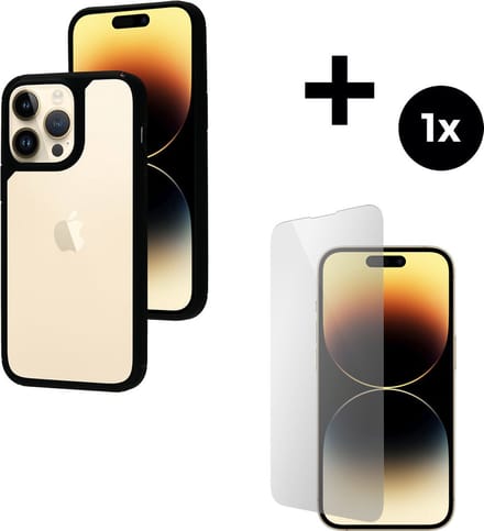 Mobiparts Rugged Clear Case hoesje geschikt voor Apple iPhone 14 Pro Max met 1 Screenprotector van Gehard Glas - Zwart/Transparent