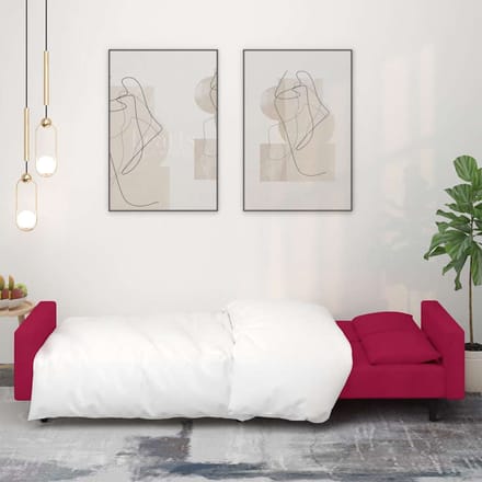 vidaXL - Slaapbank - 2-zits - met - 2 - kussens - fluweel - wijnrood