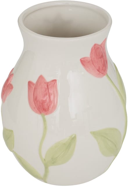 Atmosphera Fleur de Rose Keramieken Vaas - Ø16xH21cm - Wit