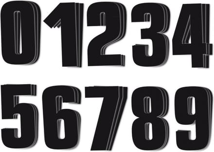 30 sticker startnummer zelfklevend van 0 tot 9 zwart 20x25cm voor motorcross