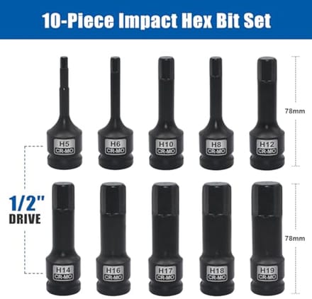 Metrische Impact Inbus Socket Set 10 Stuks 1/2" Drive Hex Bit 5-19MM