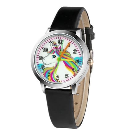 Kinder Horloge | Unicorn Zwart | Kunstleer | Ø 30 mm