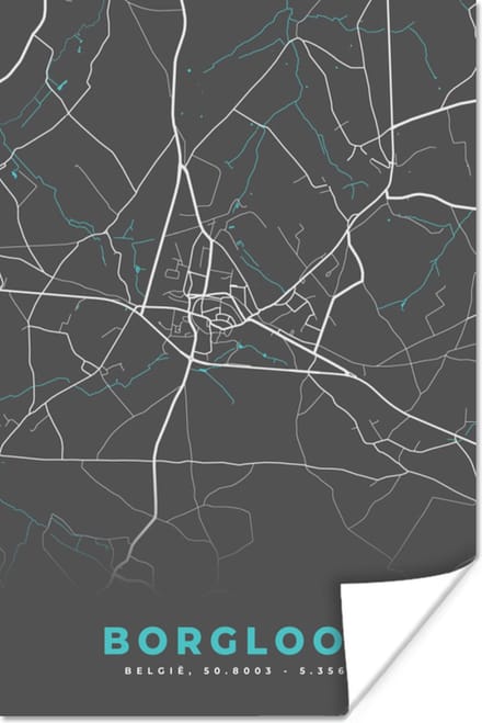 Poster België – Borgloon – Stadskaart – Kaart – Blauw – Plattegrond - 40x60 cm