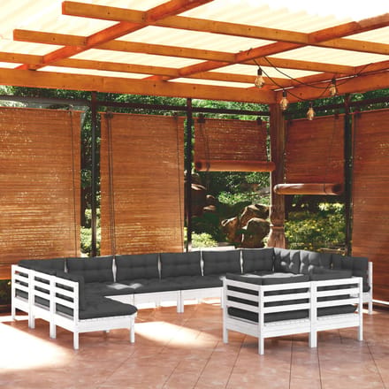 vidaXL - 12-delige - Loungeset - met - kussens - massief - grenenhout - wit