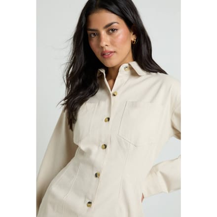 boohoo Dames Chambray Shirt Met Trekkoord | Ecru | Maat: 38