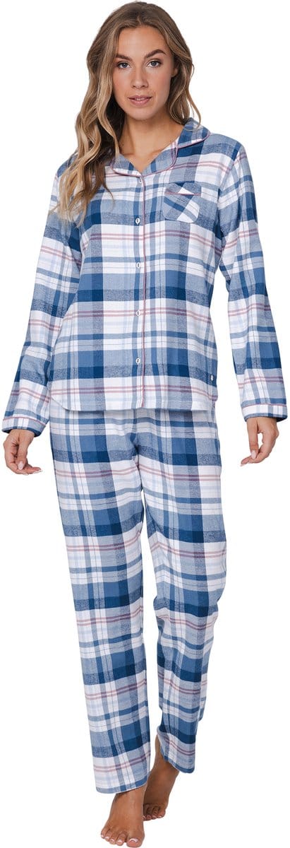 Pastunette - Flannel Check - Pyjama - Doorknoop - Katoen/Flanel - Blauw - Maat 40