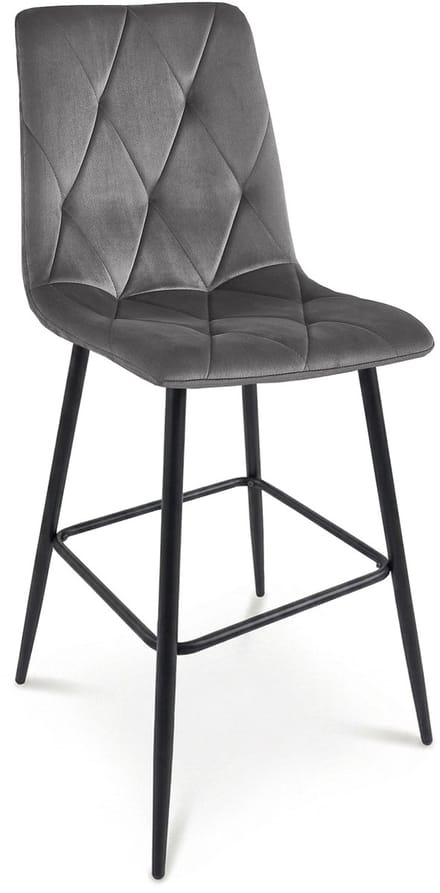Barkruk LIBRA - Donkergrijs fluweel - Zwarte metalen poten - Modern design