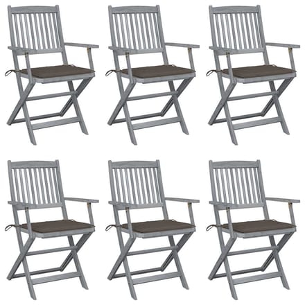 vidaXL - Inklapbare - stoelen - 6 - st - met - kussens - massief - acaciahout