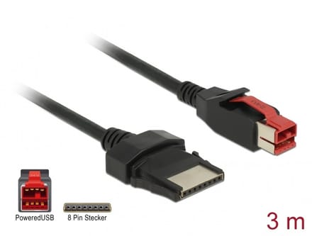Delock PoweredUSB cable male 24 V > 8 pin male 3 m for POS printers and terminals