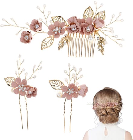 bruidshaarspeld set - 3-delig - parel en bloemen - perfect voor trouwaccessoires - ShopVlot
