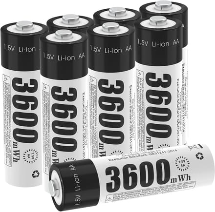 Oplaadbare Batterijen - AA Lithium Ion - Apparaten Voeden - Constante Spanning - 3600mWh Capaciteit