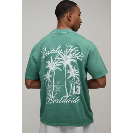 Oversized Beverly Hills Palm Gewassen T-shirt | Green | Size Medium