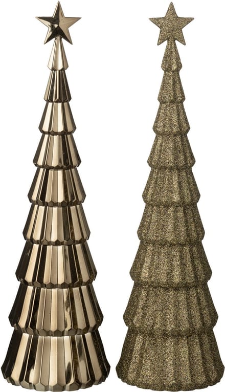 J-Line decoratie Kerstboom + Ster - kunststof - beige - 2 stuks