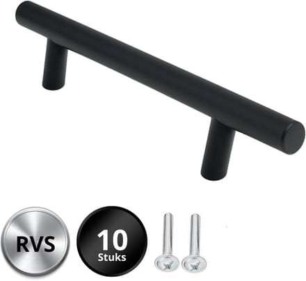 10X Handgrepen Zwart RVS - Boormaat 128mm - Kastgrepen