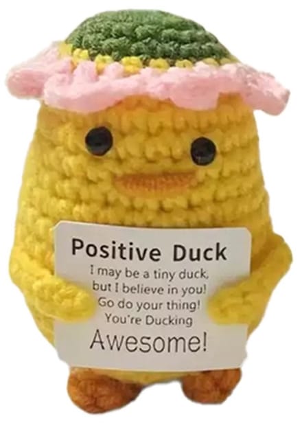 Positive Duck - eend - Positieve Vriendjes - Gehaakt Knuffel - 8 cm