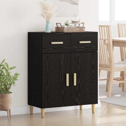 vidaXL - Dressoir - Zwart - eiken - 34 - x - 69.5 - x - 89 - cm - Bewerkt - hout