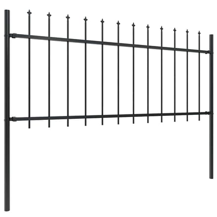 vidaXL - Tuinhek - met - speerpunt - staal - 337x80 - cm - zwart