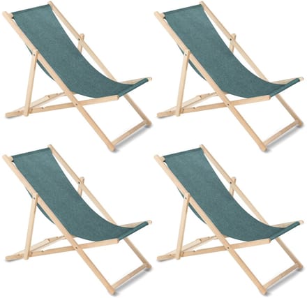 GreenBlue - Set van 4 stuks strandstoel Houten ligstoel Beukenhout Drie verstelbare rugleuningposities - turquoise