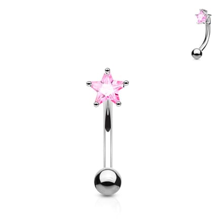 Piercing CZ steentje ster 1.2x8 - zilver roze - LMPiercings