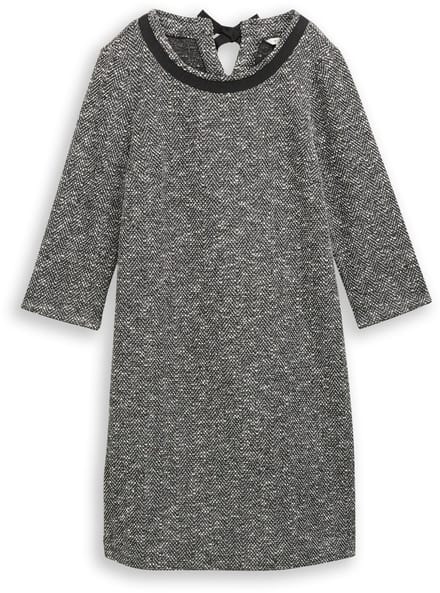 Tom Tailor - Bouclé jurk met strikdetail - Maat 38 - salt pepper boucle structure