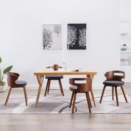 vidaXL - Eetkamerstoelen - 4 - st - gebogen - hout - en - stof - donkergrijs
