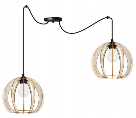 Houten Hanglamp Spider Timber E27 Zwart/Beige Boho Stijl