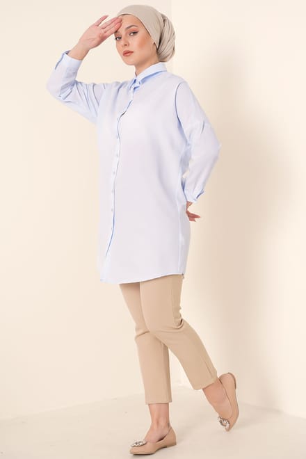 Lange Poplin Shirt met Knopsluiting