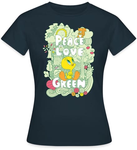 Looney Tunes Tweety Peace Love Green Design T-Shirt Dames