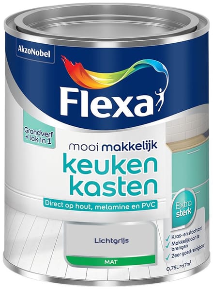 Flexa - Mooi Makkelijk Keukenkasten Mat - Lichtgrijs - Mengverf - 750 Ml