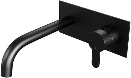 Brauer Black Edition Inbouw Wastafelmengkraan met Gebogen Uitloop en Afdekplaat Model D1 Mat Zwart