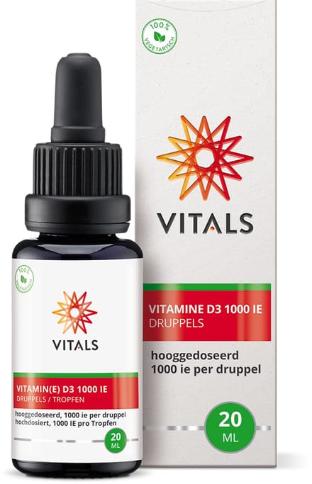 Vitals Vitamine D3 druppels 1000 IE - 700 druppels. Hooggedoseerd, 1000 IE (25 mcg) vitamine D3 per druppel.